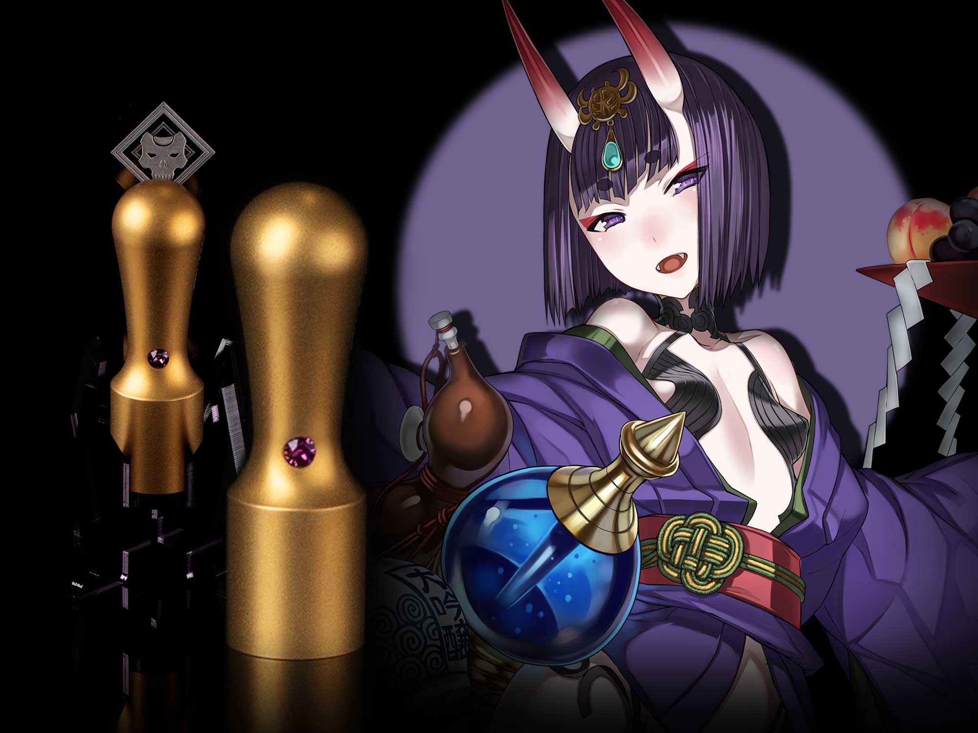 酒吞童子のイラストとゴールドチタン印の写真